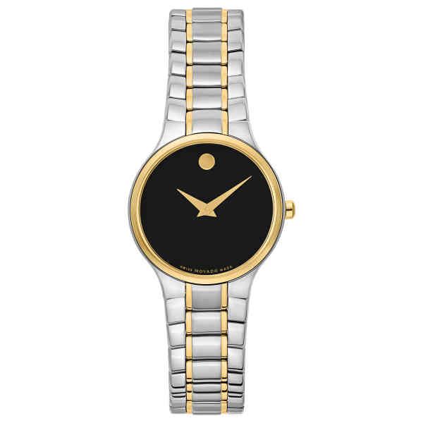 Montre femme Movado Serio en acier inoxydable bicolore avec cadran noir