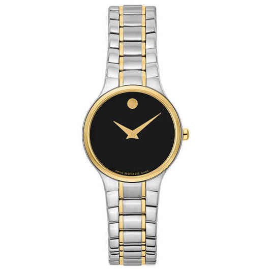 Montre femme Movado Serio en acier inoxydable bicolore avec cadran noir