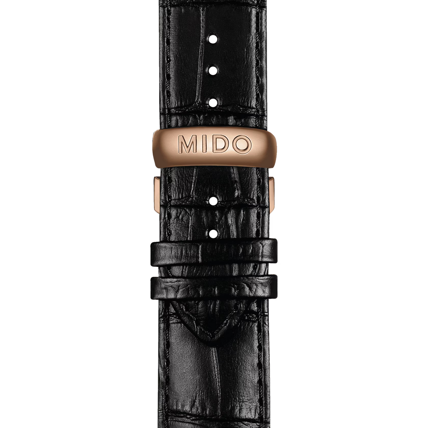 Mido Commander Big Date (noir, or rose, bracelet cuir)