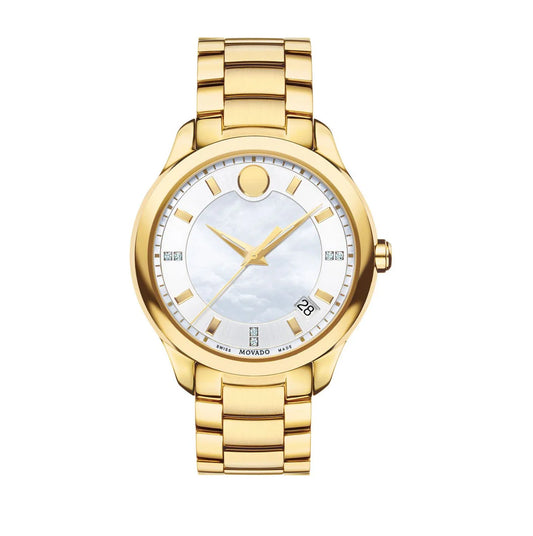 Montre femme Movado Bellina avec cadran en nacre blanche et PVD or