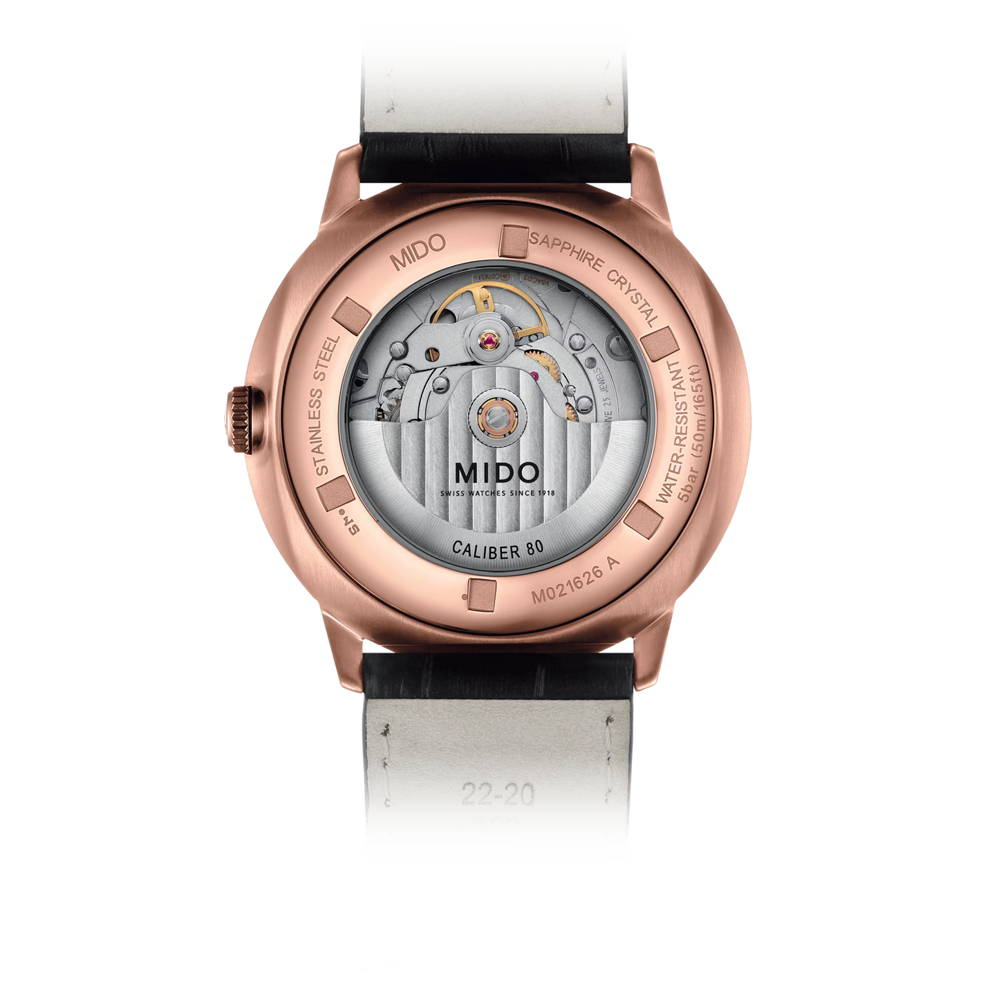 Mido Commander Big Date (noir, or rose, bracelet cuir)