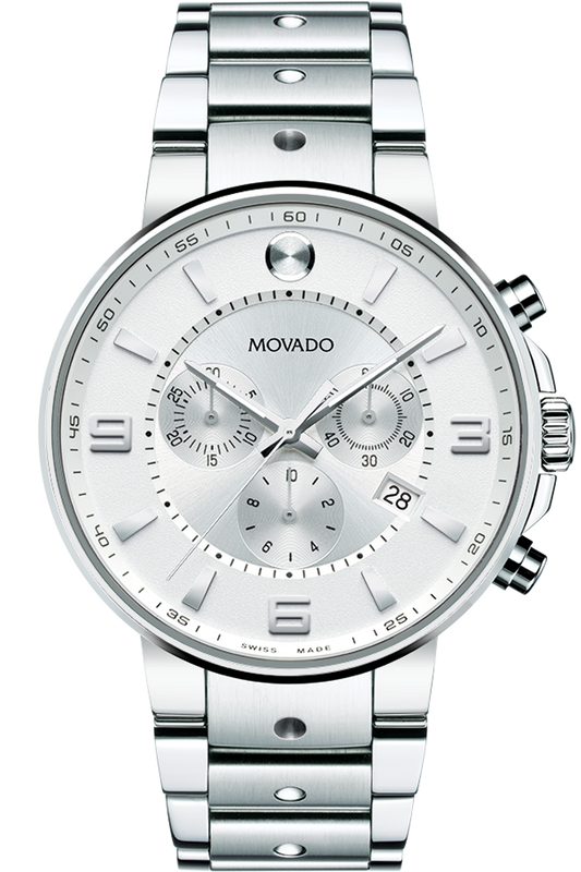 Montre chronographe Movado SE Pilot pour homme avec cadran argenté