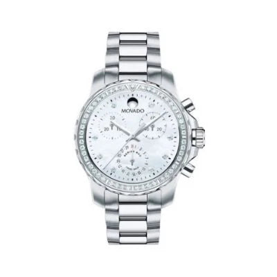 Montre Movado pour femme en acier inoxydable, série 800, diamants et nacre