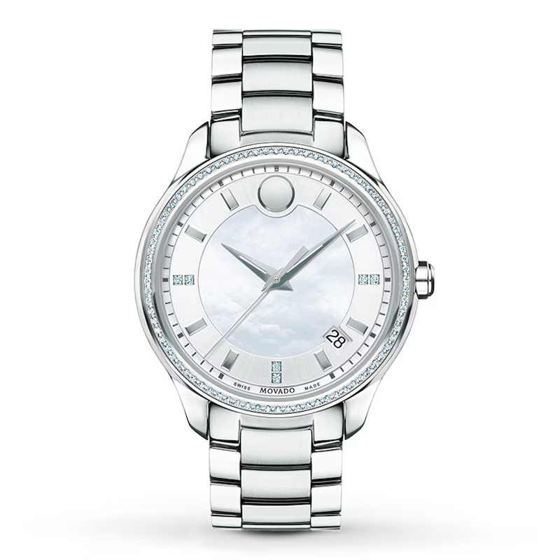 Montre Movado Bellina pour femme en acier inoxydable avec cadran en nacre blanche