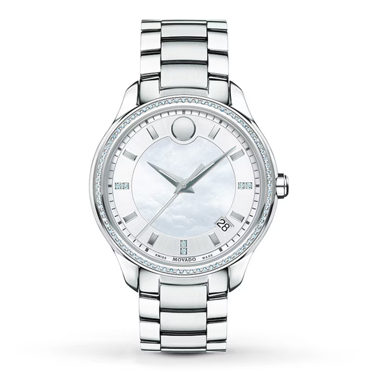 Montre Movado Bellina pour femme en acier inoxydable avec cadran en nacre blanche