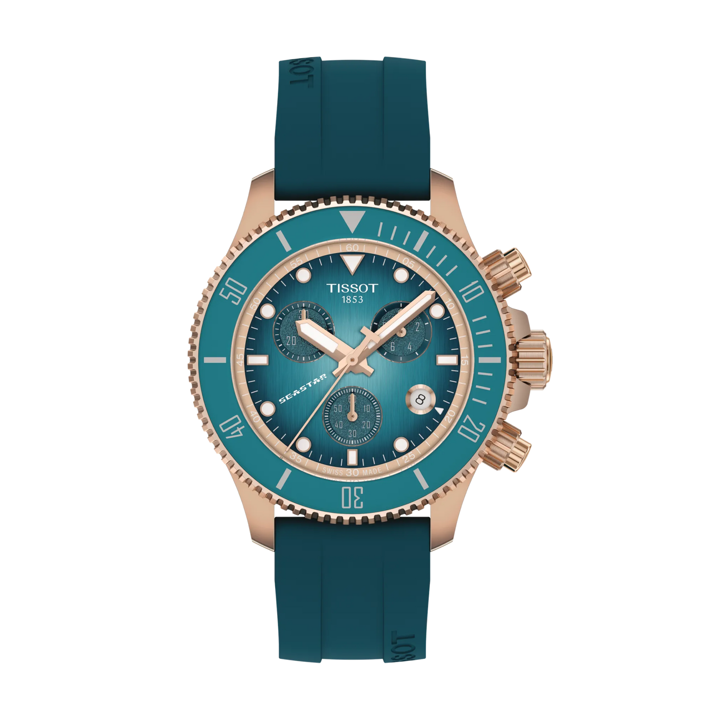 Tissot Seastar 1000 Chronographe à quartz 38 mm PVD or sur bracelet caoutchouc