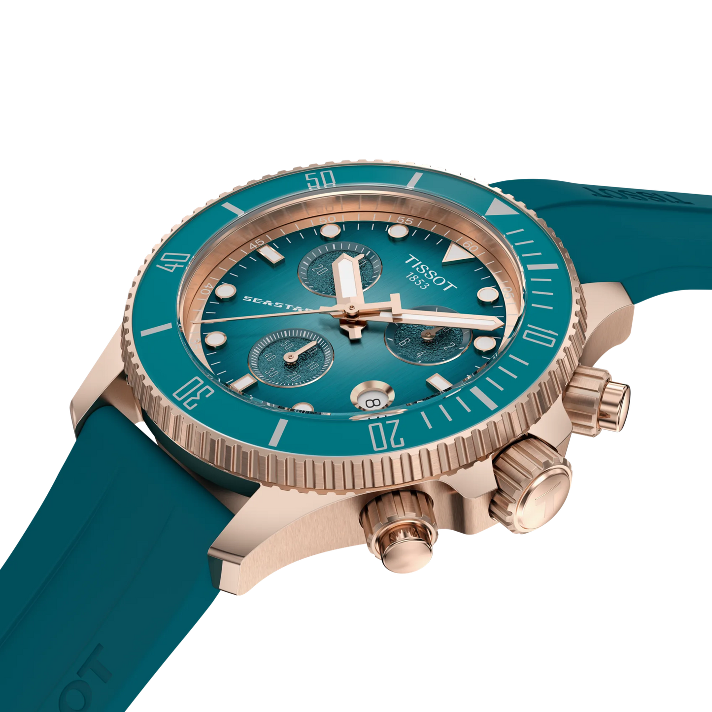 Tissot Seastar 1000 Chronographe à quartz 38 mm PVD or sur bracelet caoutchouc