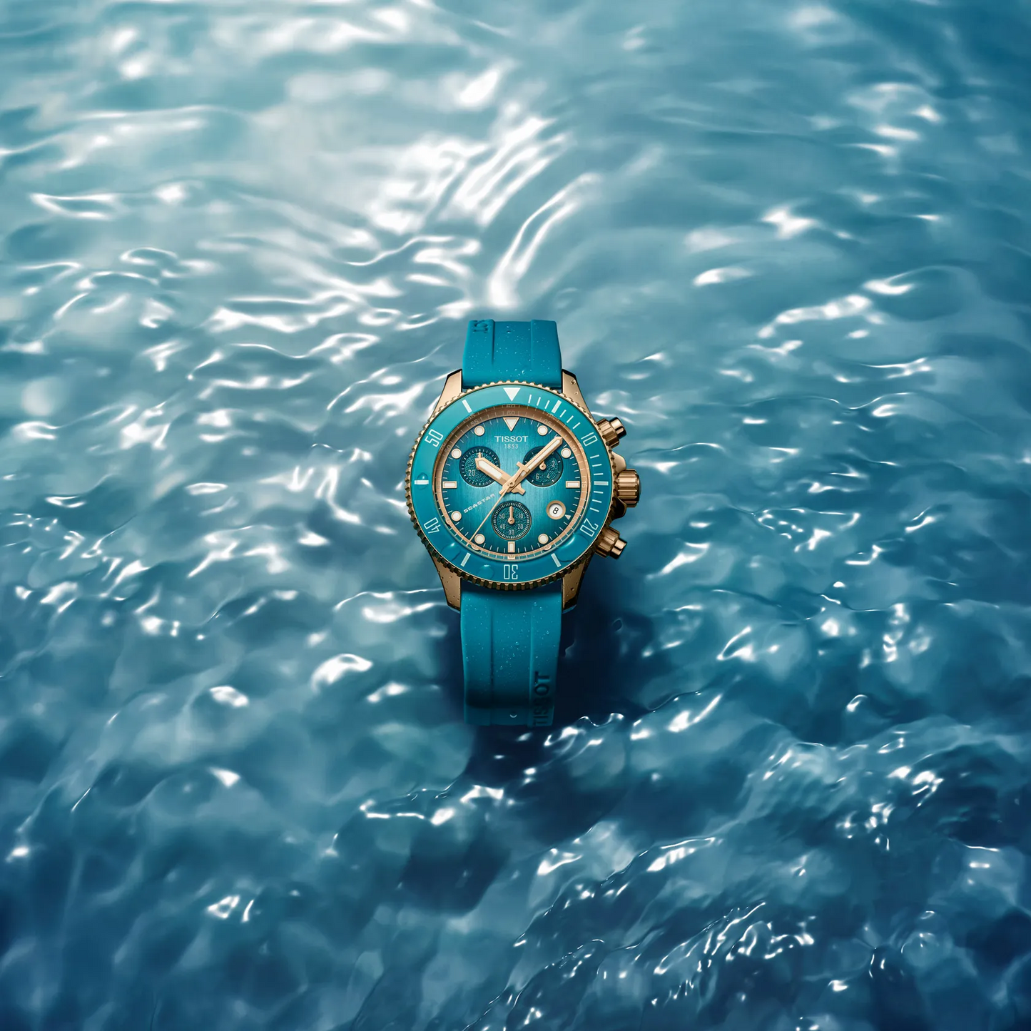 Tissot Seastar 1000 Chronographe à quartz 38 mm PVD or sur bracelet caoutchouc