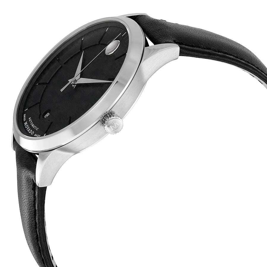 Montre automatique Movado 1881 pour homme, cadran noir, cuir noir