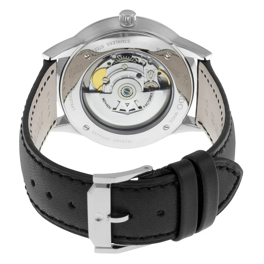 Montre automatique Movado 1881 pour homme, cadran noir, cuir noir