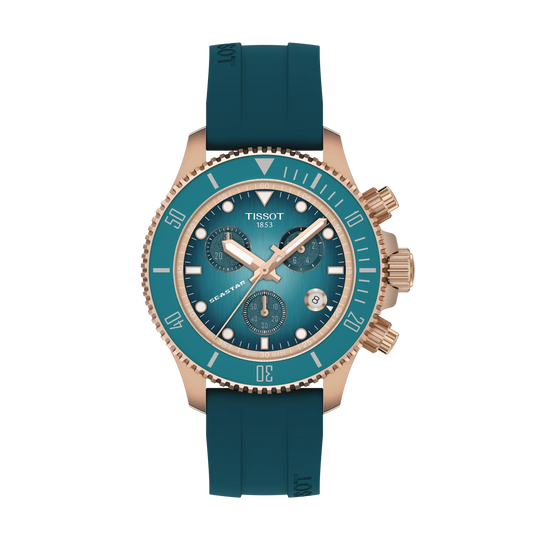 Tissot Seastar 1000 Chronographe à quartz 38 mm PVD or sur bracelet caoutchouc